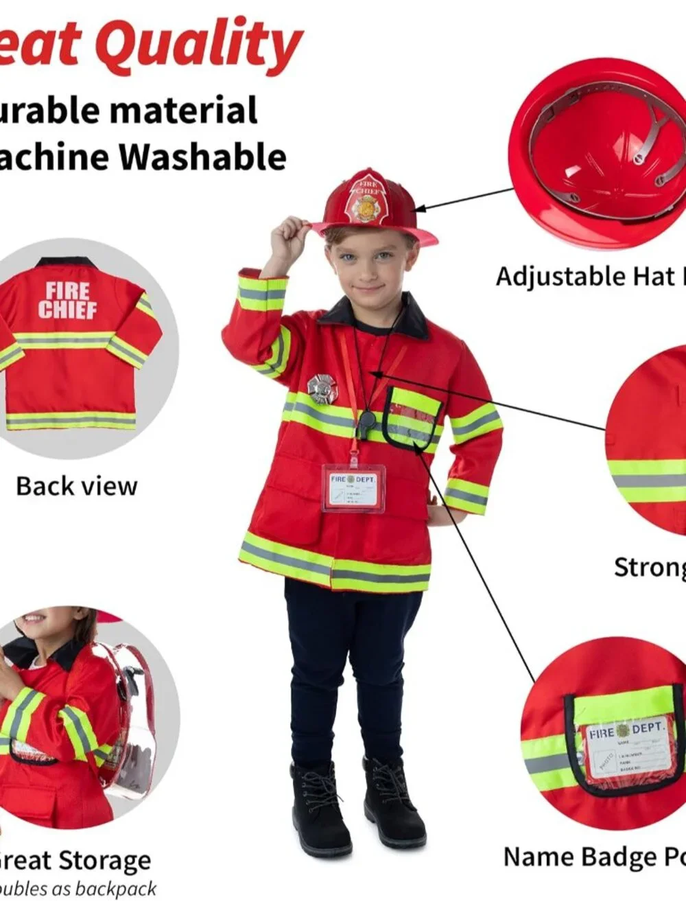 Firefighter Costume for Kids Ages 3-7, Fireman Boys & Girls Set